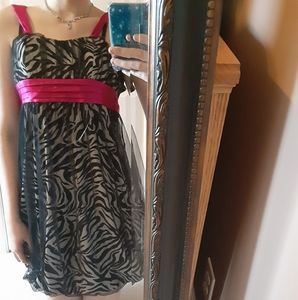 Mini Pink and Zebra Print Striped Prom Dress